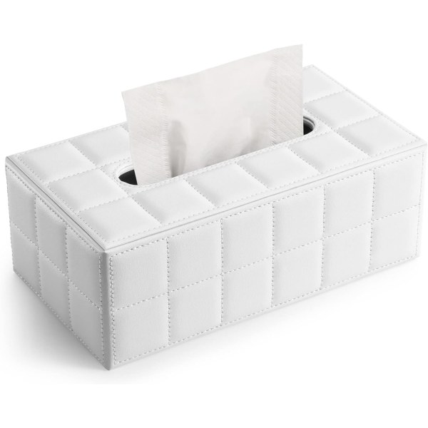 Rectangular Leather Tissue Box Tissue Holder for Home, Office, Car Automotive Decoration (White)