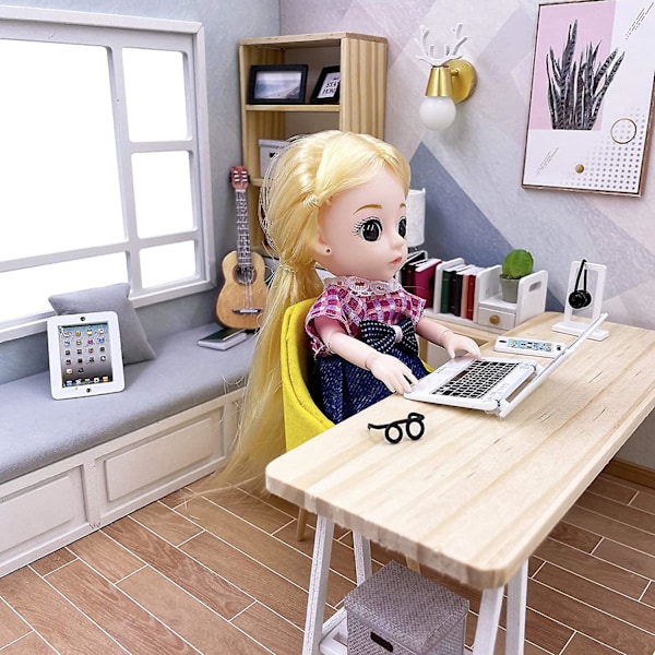 3-pakkaus nukkekoti Mini-kannettava, tabletti ja älypuhelin, näyttämötietokoneen simulointi, lisävarusteet nukelle 1/6 1/12 Miniatyyrit Hopea