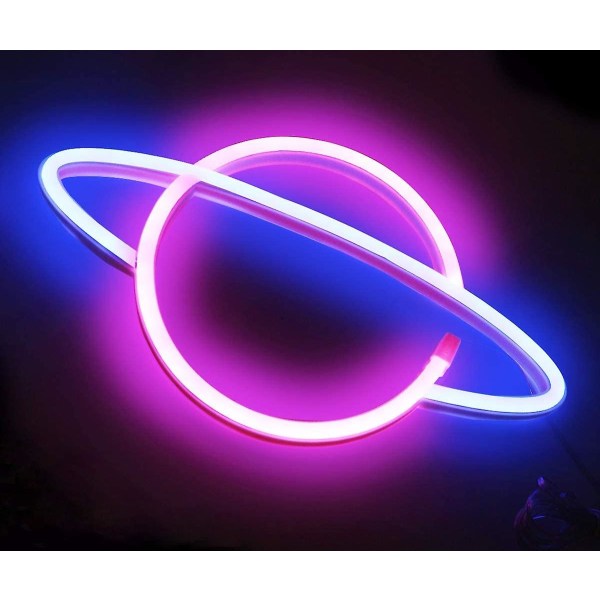 Planet Illuminated Signs - Led Planet Neon Light Pink / Blue Planet Neon Sign Vegglys, batteri eller usb-drevet planetlys dekorasjon til hjemmet, C