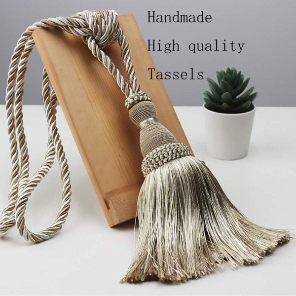 Koristeelliset verhoklipsit, käsintehtyjä elegantteja solmuja ja tupsuja, roikkuvat naruverhot (Beige, 2 kpl)