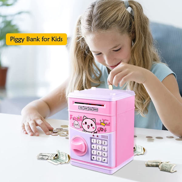 Pengabok för Barn, Elektronisk Spargris ATM Automatisk Rullande Pengar Sparbank med Lösenord, Mynt Kontanter Spargris Present till Flickor Pojkar Barn