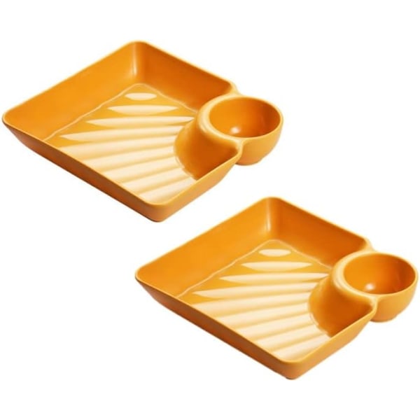 2 Pcs Serving Plates with Dipping Saucer, Japanese Sushi Plate Dumpling Plate Chips and Salsa Plate Snack Dish Serving Tray with Sauce Divider