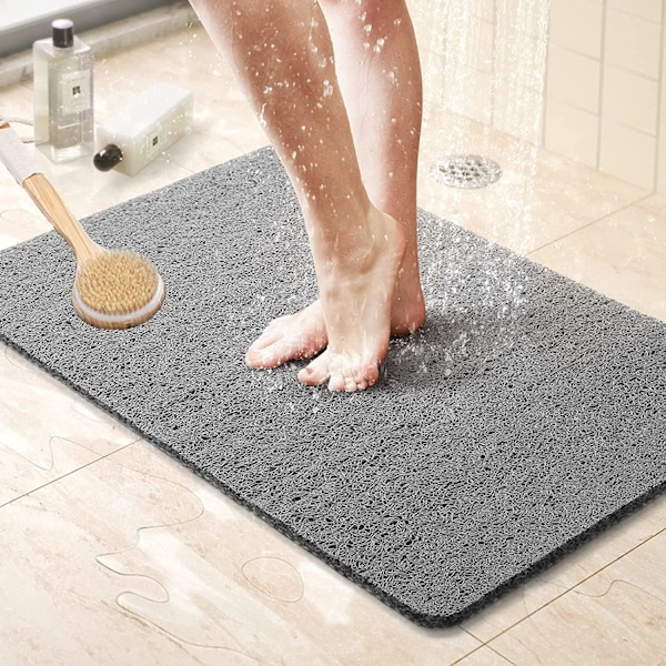 Loofah Duschmatta, Anti-mögel Duschmattor för Inuti Dusch, 60 x 40 cm Duschmattor med Avlopp, Tvättbara Badmattor för Badrumsgolv, PVC Badkarsmatta Grey 40*60cm