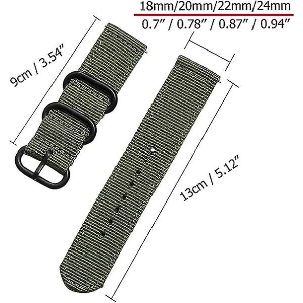 22mm Nylon Canvas Vevd Loop Erstatningsrem, Remspennefeste Justerbar Lukking