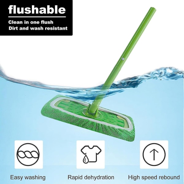 6 återvinningsbara mikrofibermoppdynor för Swiffer Sweeper-mopp, torra sopkläder \\\0026 våta moppdukar för moppning av golv - Green