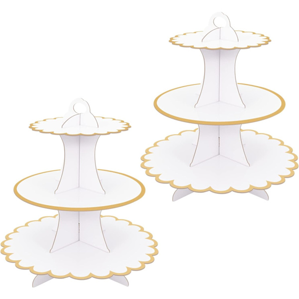 2-pack Vit Kakställ i Kartong, Muffinställ 3-våningar, Dessertställ i Kartong, Rund Torn, Kartongkakställ
