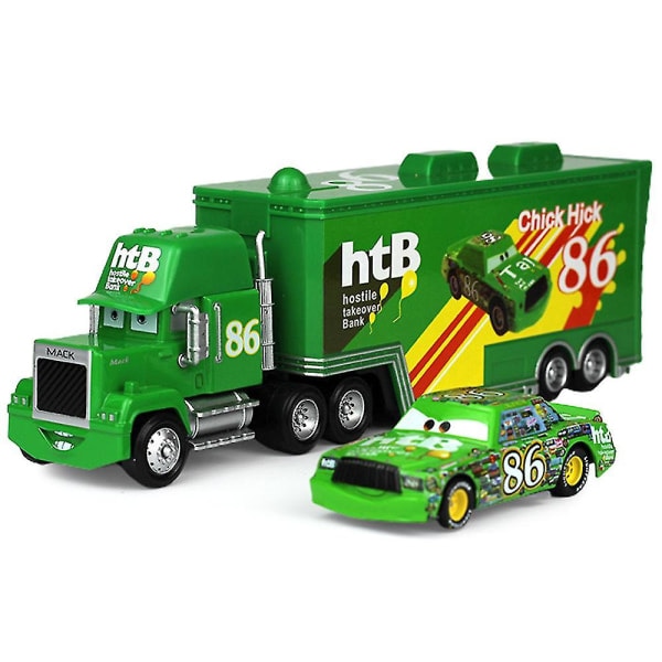 Biler fra filmen Biler 2 3 figurer Lynet McQueen & Kongen & Chick Hicks & Mack Truck Onkel Metallstøpt lekebilmodell for barn Gaver - Chick Hick