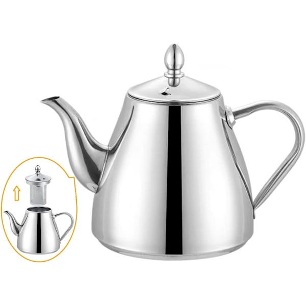 Rustfrit Stål Tekande med Infuser 70oz(2.0 liter) 6-8 Kopper, God Hældning Sølv Tekande med Si Filter til Brygning af Løse Blade Tepose