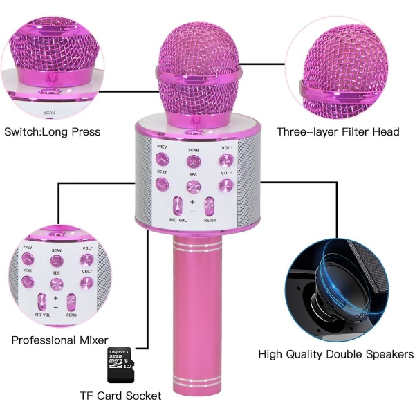 Trådløs Bluetooth Karaoke Mikrofon, 858l Bluetooth Mikrofon Trådløs Mikrofon Farve Lys, Børnegaver, Gaver