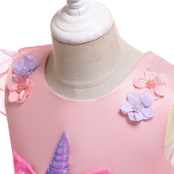 Barn Enhörningsdräkt Klänning, Flicka Enhörningskjol, Blommor Flicka Ärmlös Festkläder, Födelsedagskläder Festkläder Pink 110cm