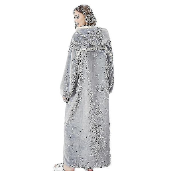 Dam Varm Morgonrock med Huva Mjuk Bekväm Flanell Lång Badrock Rock H Grey XL
