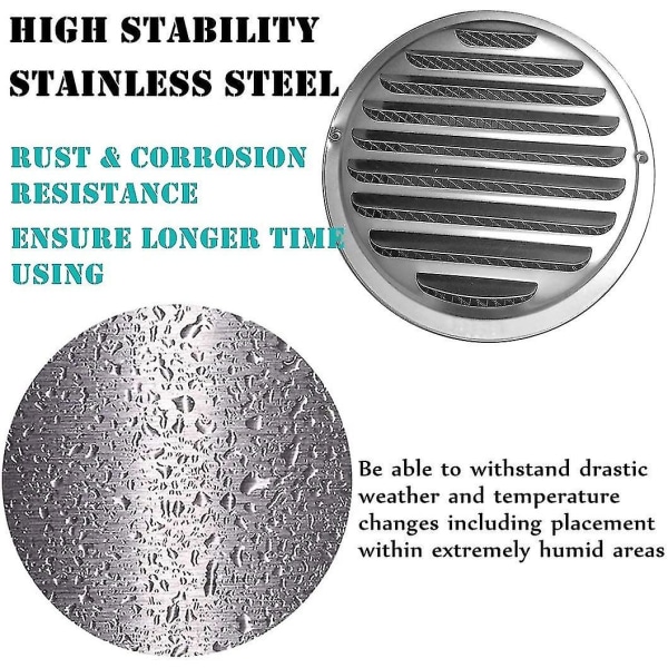 Kanalventil i rustfrit stål udstødningskanal 100 mm luftindtag med beskyttelsesnet Hy