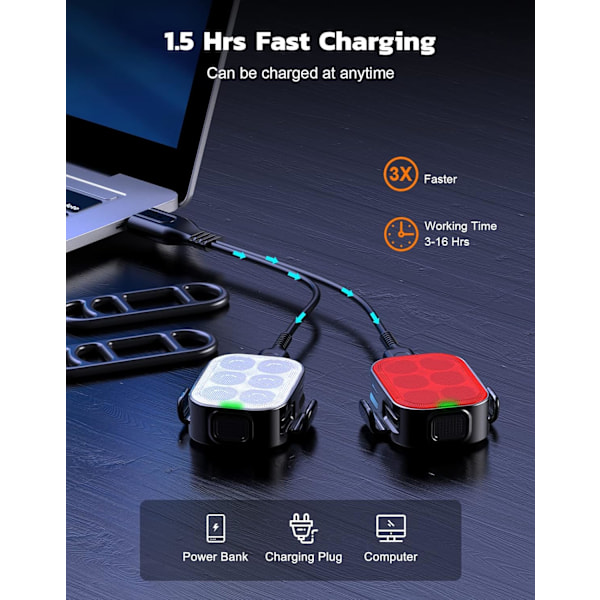 Sykkellys Ultra Slim, Oppladbare Sykkellys foran og bak, 4+6 Moduser Sykkellys, Vanntett IP65 Sykkellys for Trafikksikkerhet