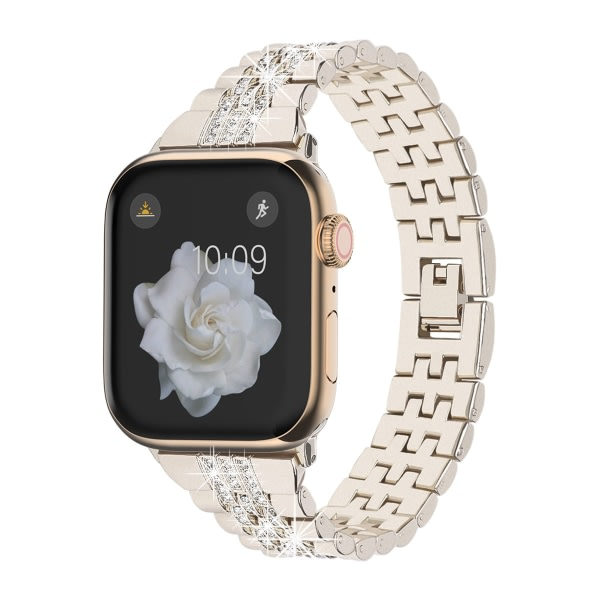 Gælder Apple Watch-rem Apple Watch 1~7 Generation/SE Diamond Studded Metal Chain Starlight Color iWatch-rem (1 pakke, 42mm, Starlight Colo)