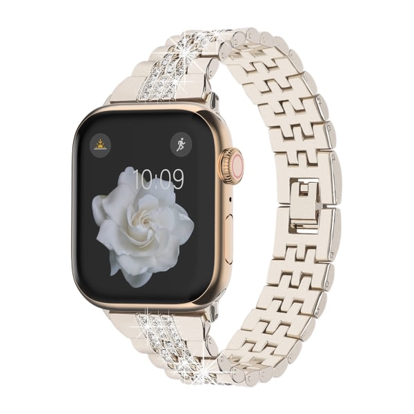 Gäller Apple Watch Band Apple Watch 1~7 Generation/SE Diamond Studded Metal Chain Starlight Color iWatch Strap (1 pakke, 42 mm, Starlight Colo)