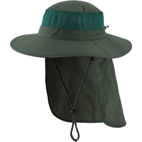 Ulkoilu UPF50+ Mesh Aurinkolippalakki Leveälierinen Kalastushattu Kaula Läpällä Forest Green