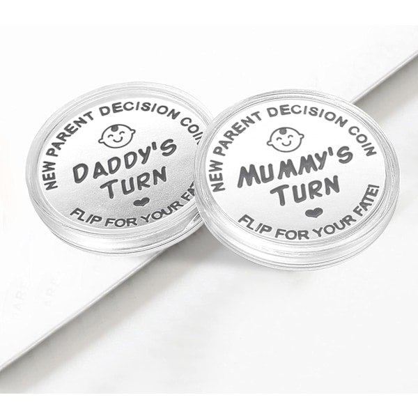 Rolig Beslutningsmynt för Nya Föräldrar, Presenter till Mamma Pappa, Nyfödd Bebis Presenter, Slantsingling Beslut, Baby Shower Present, Födelsedag, Årsdag, (Silver)