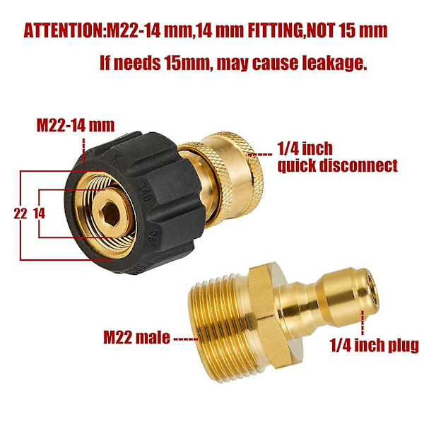 Högtryckstvätt Adapter Set Snabba Kit För Snöskumslans M22 Till 1/4 Tums Snabb, 5000 Psi