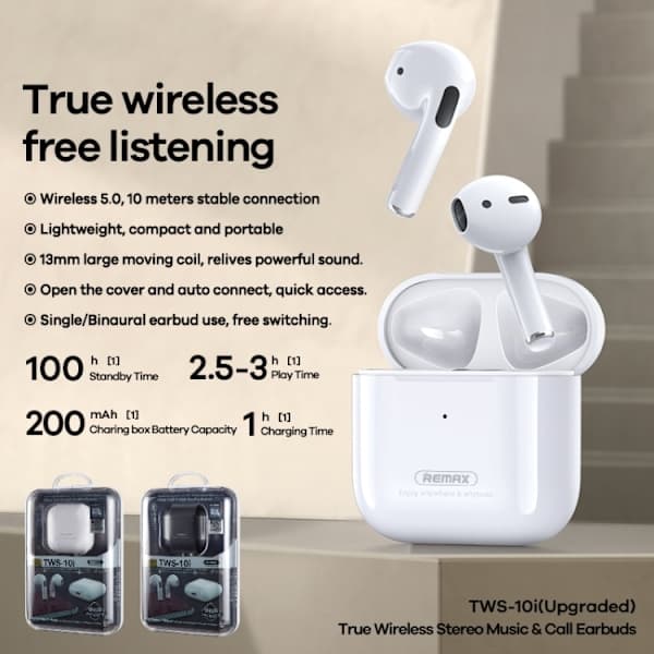 REMAX TWS-10i Förbättrad Version Bluetooth 5.0 True Wireless Stereo Musik Samtal Bluetooth Hörlurar Vit