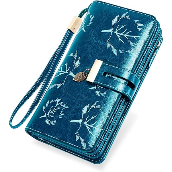 Ladies Purse RFID Blocking Wallets with 24 Credit Card Slots, Ladies Clutch Long Wallet with Zipper Pocket & Wrist Strap