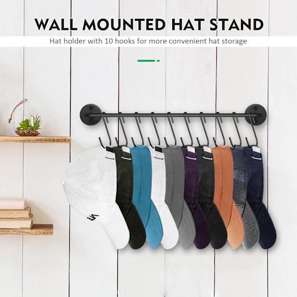 Hattestativ for vegg Baseball Cap Organizer Henger med 20 kroker Moderne metallhatt Holder Veggmontert Caps Display, sett med 2