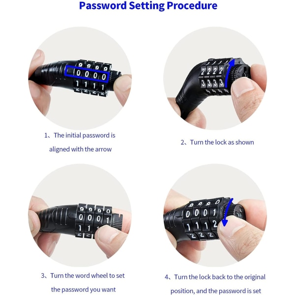 Sykkellås med høy sikkerhet, 4-sifret tilbakestillbar mini kombinasjonspassord sykkellås, bærbar utendørs tyverisikker sykkelkombinasjonslås