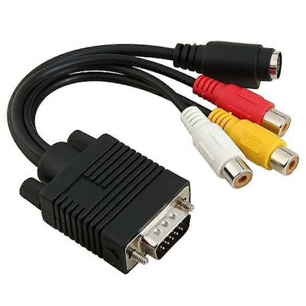 VGA SVGA til S Video 3 RCA Konverter AV Kabel Adapter for Laptop PC HDTV Monitor