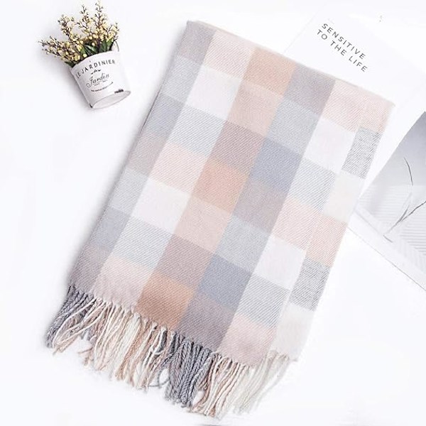 1PCS Dame Mode Lang Sjal Stor Gitter Vinter Varm Gitter Stort Tørklæde Light Grey
