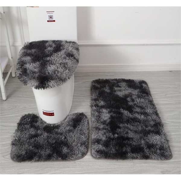 Mjuk badrumsmatta i mikrofiber, 3 delar, halkfri badrumsmatta, fluffigt plysch toalettsitsöverdrag för badrum, vattenabsorberande badrumsmatta (svart)