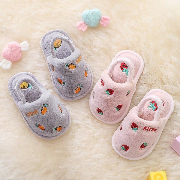 Børnesko Vinter Baby Hjemmesko Piger Jordbær Varme Bomuldssko Indendørs Antislip Slides Børn Dreng Pantufa Infantil Kostume Sko Gray 26-27(inner 17cm)