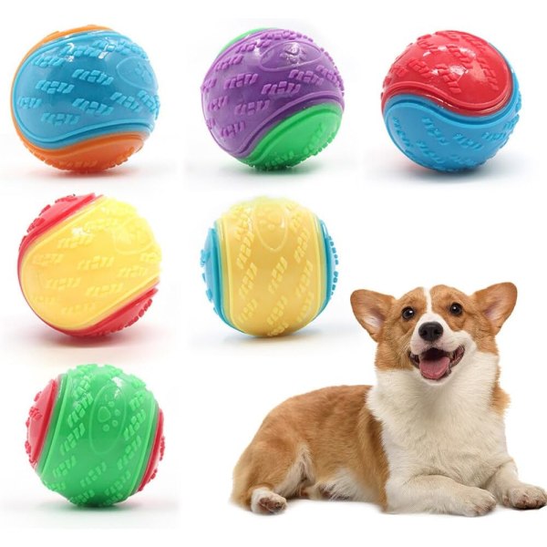 Hunde Ball, 6 Pack Gummibälle für Hunde, Hundeball Zähne Reinigung Kauspielzeug, Hundebälle Unzerstörbar und Solide Gummibälle für Hunde zum Spielen, Training