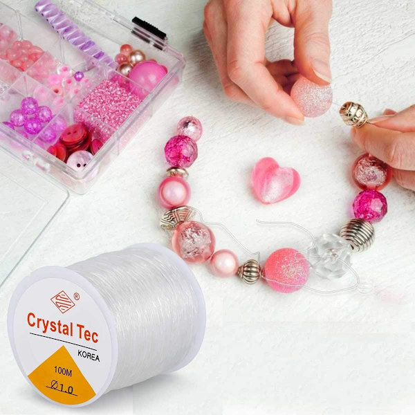 Krystallstrekklinje - 100m elastisk snorperlekord for armbånd, elastisk perlet snor, enkelt gjennom perlet smykker 1mm