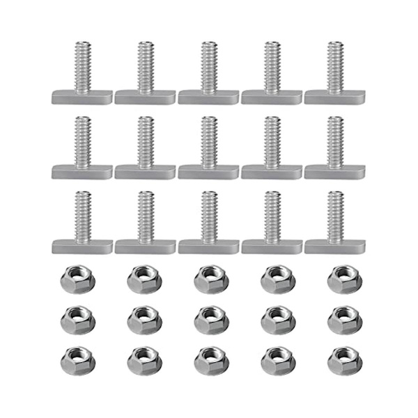 15 stk T-spor bolt erstatning, m8 X 20 skruer, A2-70 skinneskruer skinnemuttere med 15 flensmutter