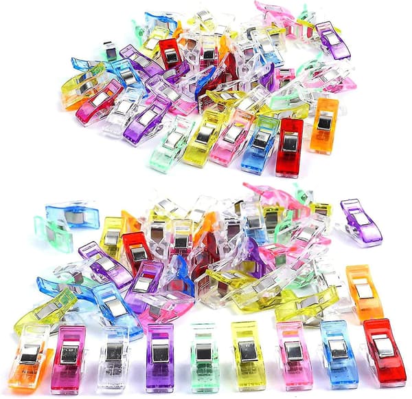 100 stk sy-klips i assorterte farger, klips for quilting