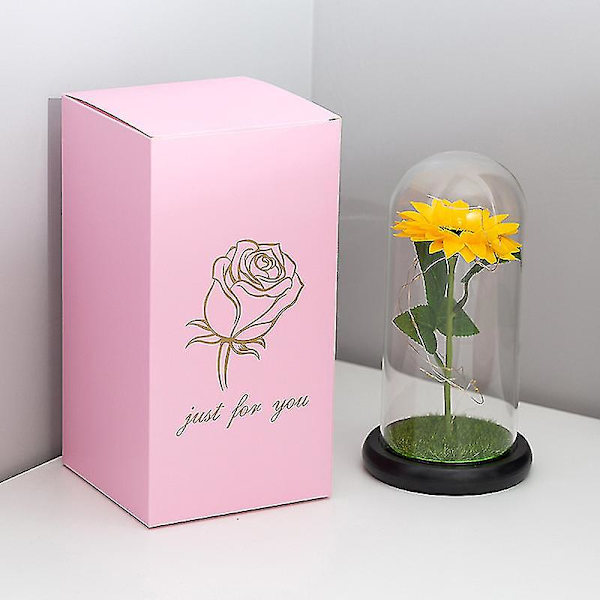 Kunstig solsikke evige blomster i kuppel ornament med lys hjem indretning skønhed og udyret til Valentins gave