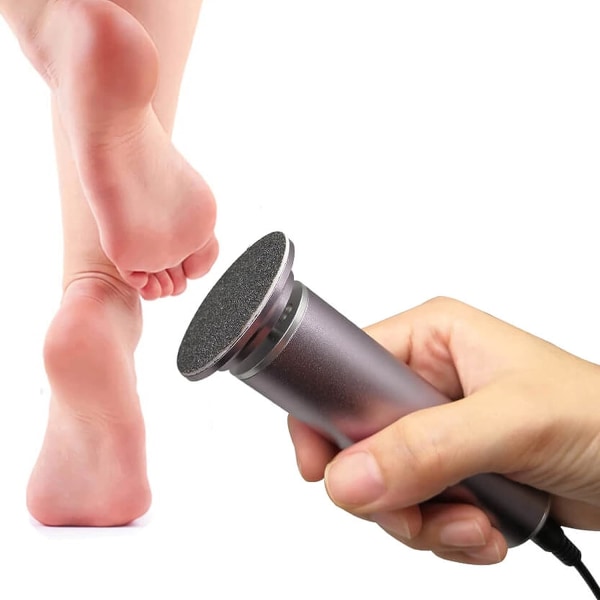 Sähköinen jalkaviila kovalle iholle (nopeussäädettävä) 60 kpl vaihtotyynyillä, tehokas sähköinen kovettumien poistoaine pedikyyri Hard Dead Foot Skin (harmaa)