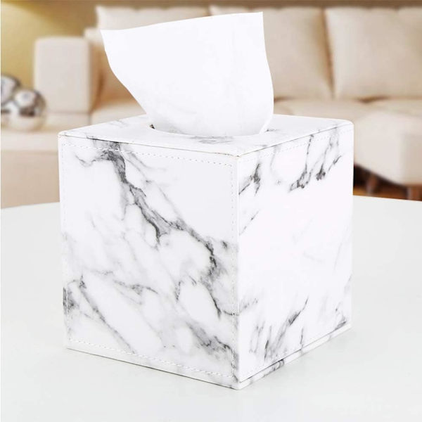 1PCS Marmor Servettbehållare - Läder Kub Kvadrat Servettbehållare White Marble