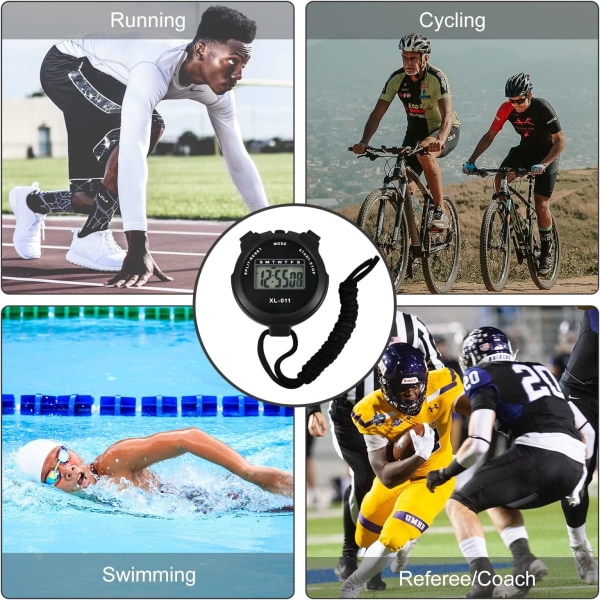 Digital Sports Stoppeklokke Timer Stoppeklokke Stort Display Intervalltreningstimer Utendørs Split Stoppeklokke Rundetidsur (Svart)