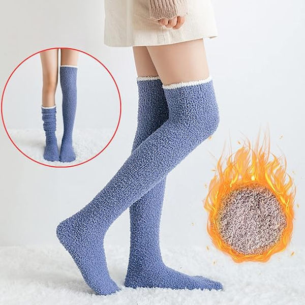 Naisten yksiväriset pörröiset sukat, talven lämpimät yli polven korkeat sukat, kodin reisipitkät lämpimät sukat, leggingsit, kodikkaat mikrokuituliukumattomat pehmeät pörröiset sukat