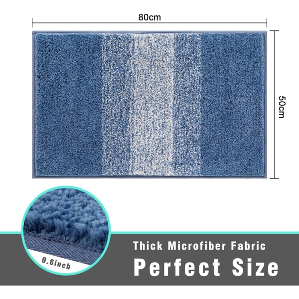 Mikrofiber Ekstra Blød Bademåtte Blå Skridsikker Vaskbar Bademåtte Fluffy Vandabsorberende Badeværelsesgulvmåtte, 50 x 80 cm