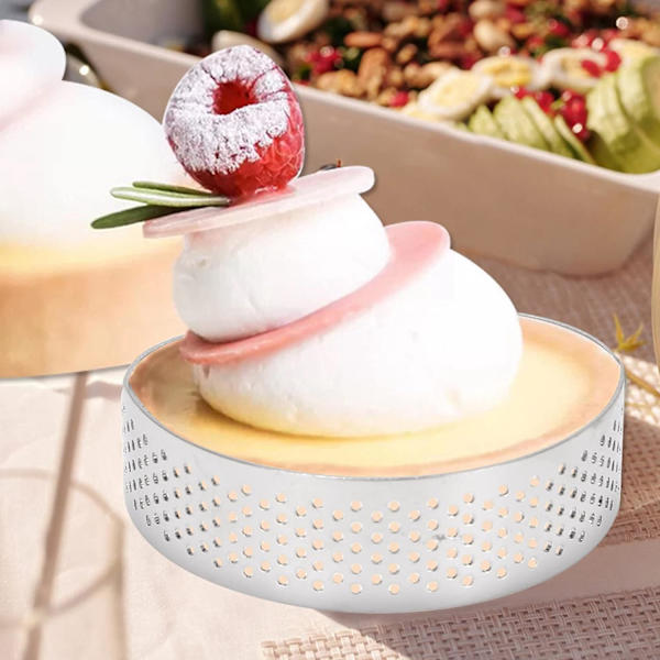 10 stk. Bageforme 7 cm Runde Tærteforme med Huller Rustfrit Stål Frugt Tærte Quiches Kage Mousse Form Køkken Bageform Tærteforme til Bagning