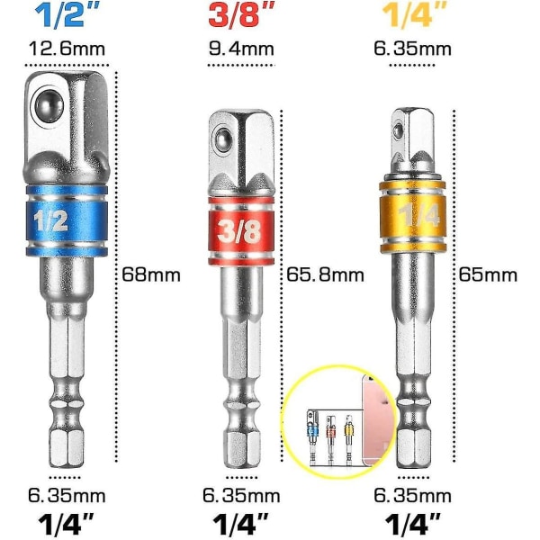 Hex Drill Bits Reducer Connection Socket Adapter 3 deler Socket Extension Adapter Bit Set + Set med 4 Reducer Adapters for Ratchet Wrench/socket Wrench