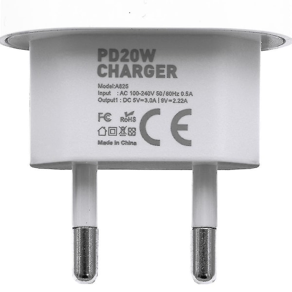 Rask lader - Adapter + kabel - 20w hvit  For Iphone - EU - 1-Pack iPhone