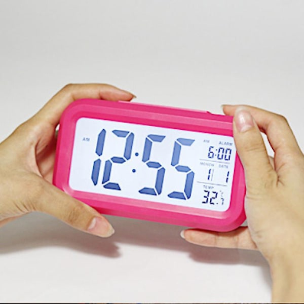 Väckarklocka med Snooze, Nattlampa, Termometer, Digital LED-Display, Batteridriven Blue