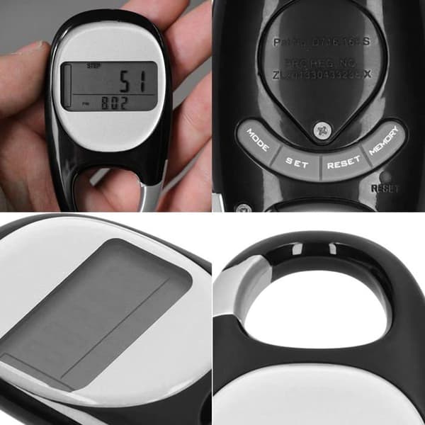 Digital skridttæller til gang 3D Pedometer med klips - Sort