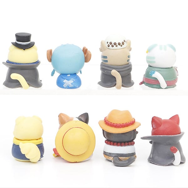 8 stk. Anime One Piece figurer sæt kat model mini Q version tegneserie figur legetøj til gaver samling skrivebord dekoration