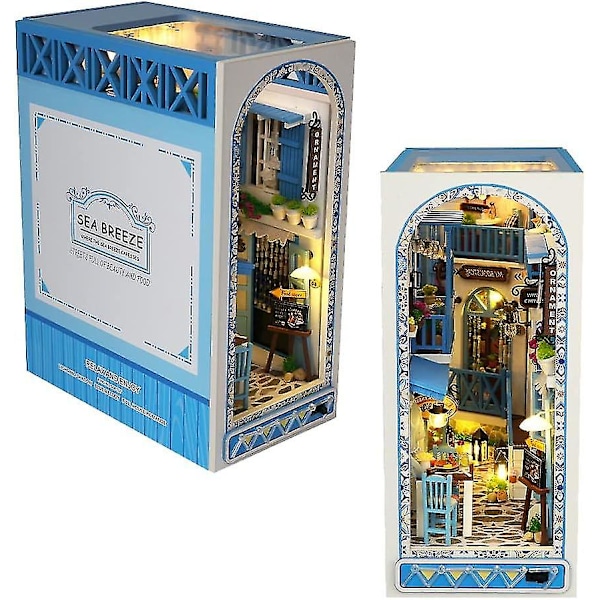 Diy bokhyllekit, 3d träpussel bokstöd infoga dekor med varmt ljus
