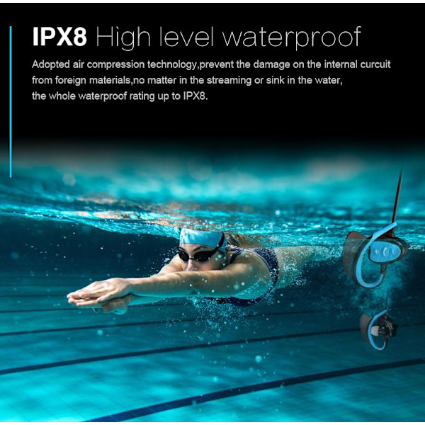Svømningshovedtelefoner Trådløse Bluetooth 5.0 Øretelefoner Ipx8 Vandtætte Ørepropper Sportshovedtelefoner