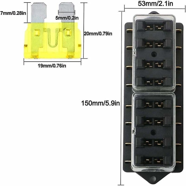 Førsteklasses 8-veis sikringsboks for bilblad, universell standard bladsikringsholder med bladsikring for bil, båt, marine, trehjulssykkel --- 12v/24v