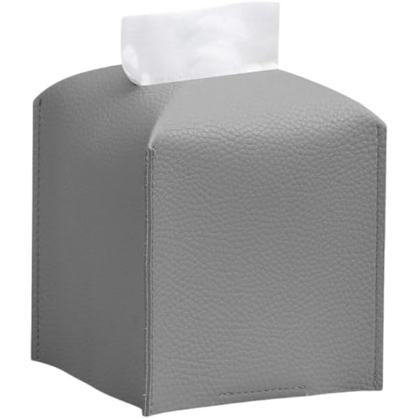 Firkant Tissue Box Holder, Læder Tissue Box Cover, Dekoration Tissue Papir Holder Serviet Dispenser, Restaurant, Hjem, Kontor, Hotel, Bil (Grå)